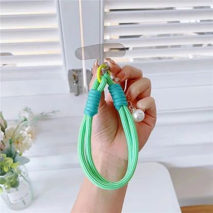 Phone Short Lanyard 30cm Wrist Strap Nylon Pearl Hand Strap with Tether Tab