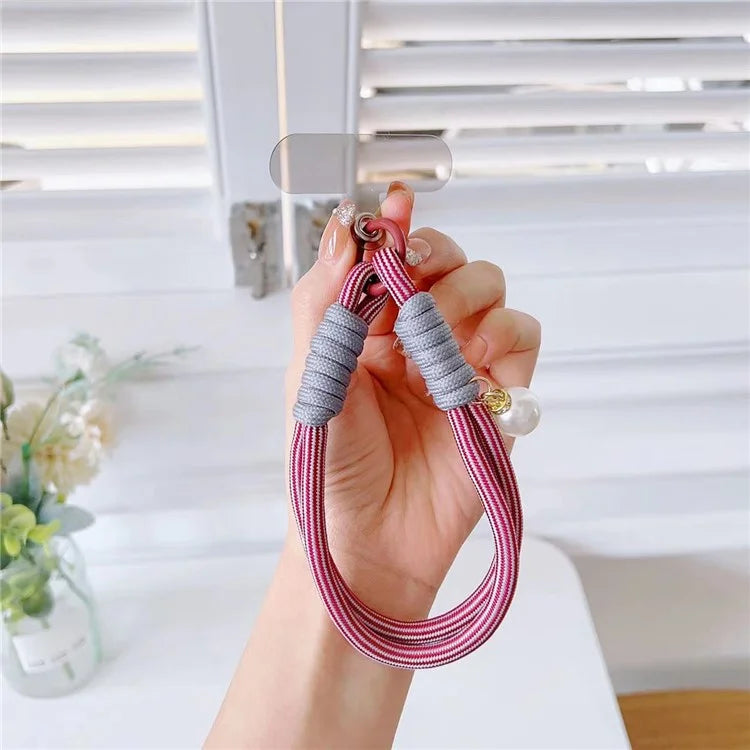 Phone Short Lanyard 30cm Wrist Strap Nylon Pearl Hand Strap with Tether Tab