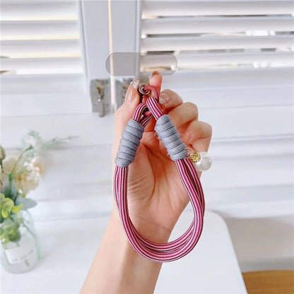 Phone Short Lanyard 30cm Wrist Strap Nylon Pearl Hand Strap with Tether Tab