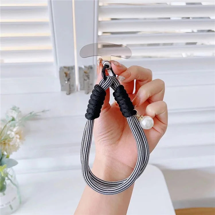 Phone Short Lanyard 30cm Wrist Strap Nylon Pearl Hand Strap with Tether Tab