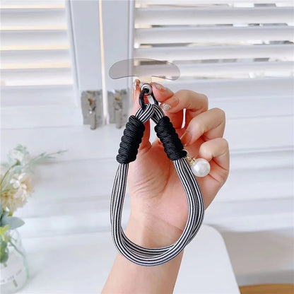 Phone Short Lanyard 30cm Wrist Strap Nylon Pearl Hand Strap with Tether Tab