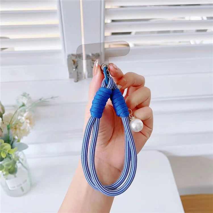 Phone Short Lanyard 30cm Wrist Strap Nylon Pearl Hand Strap with Tether Tab