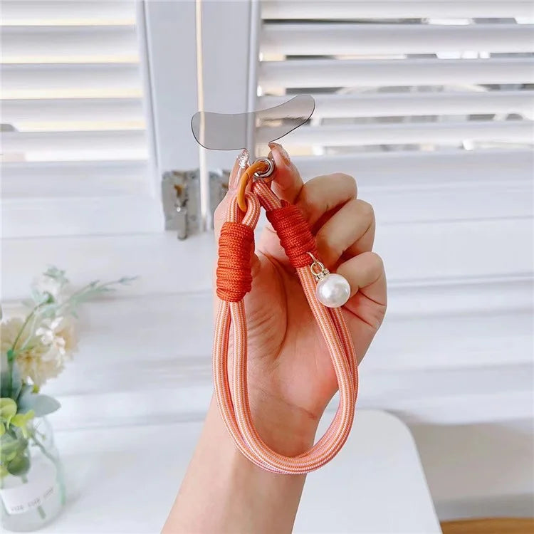 Phone Short Lanyard 30cm Wrist Strap Nylon Pearl Hand Strap with Tether Tab