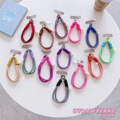 Phone Short Lanyard 30cm Wrist Strap Nylon Pearl Hand Strap with Tether Tab