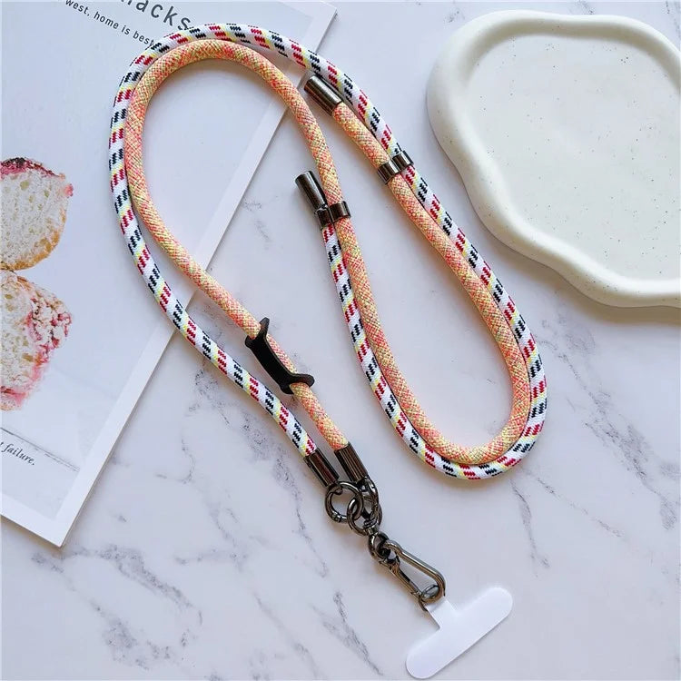 8mm Thick Phone Lanyard Adjustable Nylon Crossbody Strap with Tether Tab, Total Length: 140cm