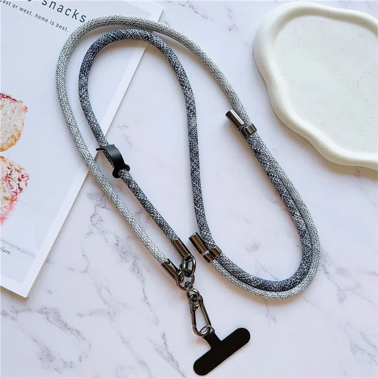 8mm Thick Phone Lanyard Adjustable Nylon Crossbody Strap with Tether Tab, Total Length: 140cm
