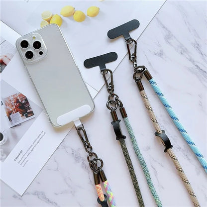 8mm Thick Phone Lanyard Adjustable Nylon Crossbody Strap with Tether Tab, Total Length: 140cm