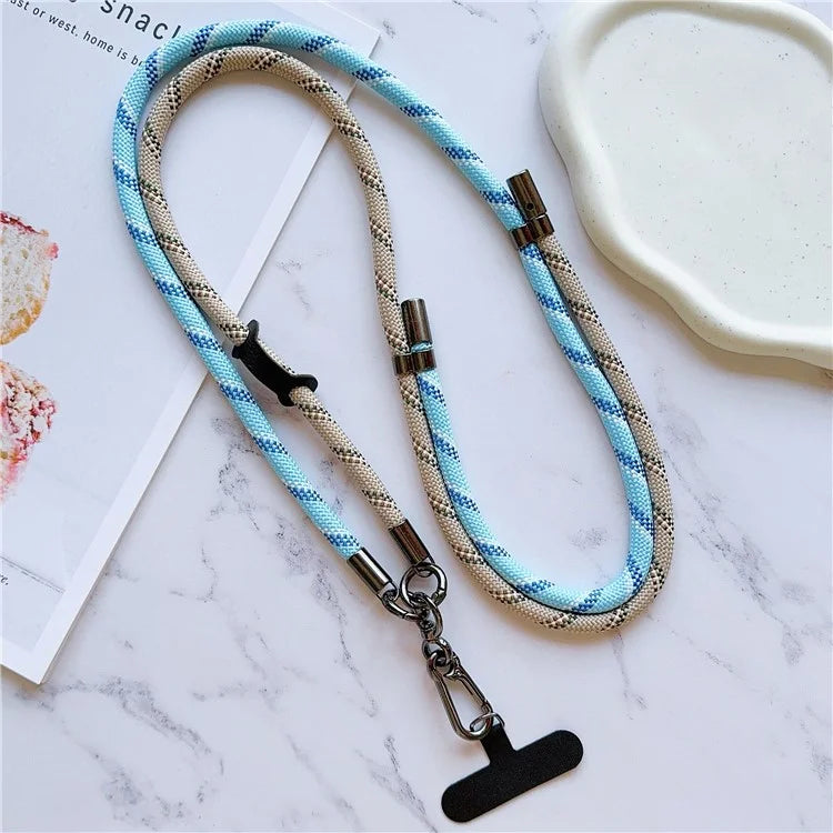 8mm Thick Phone Lanyard Adjustable Nylon Crossbody Strap with Tether Tab, Total Length: 140cm