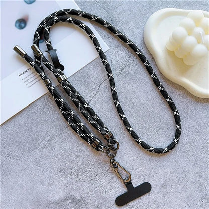8mm Thick Adjustable Phone Lanyard Twill Pattern Neck Strap with Tether Tab, Total Length: 140cm