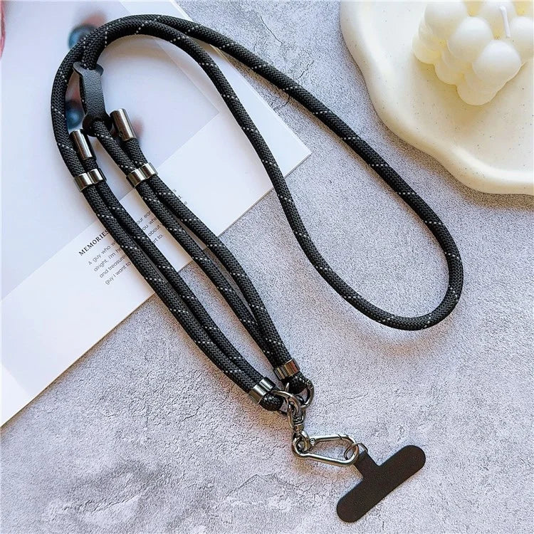 8mm Thick Adjustable Phone Lanyard Twill Pattern Neck Strap with Tether Tab, Total Length: 140cm