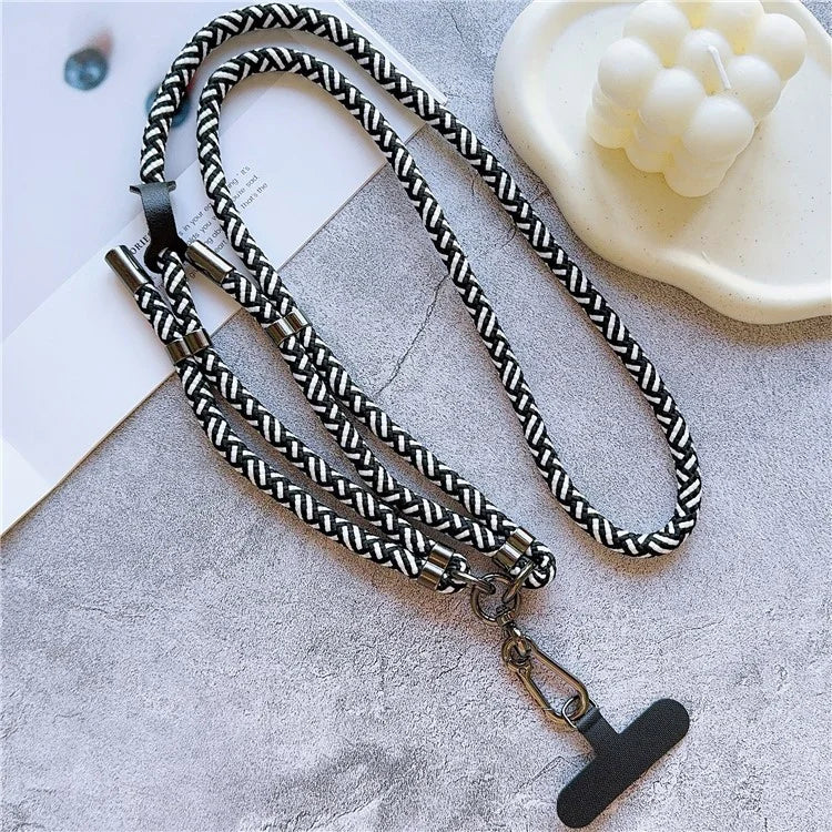 8mm Thick Adjustable Phone Lanyard Twill Pattern Neck Strap with Tether Tab, Total Length: 140cm