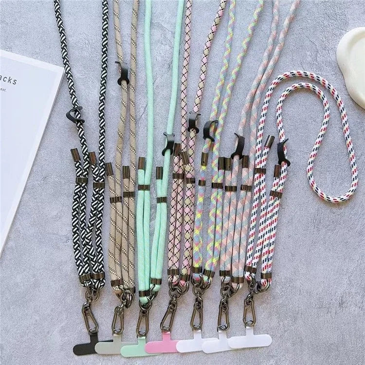 8mm Thick Adjustable Phone Lanyard Twill Pattern Neck Strap with Tether Tab, Total Length: 140cm