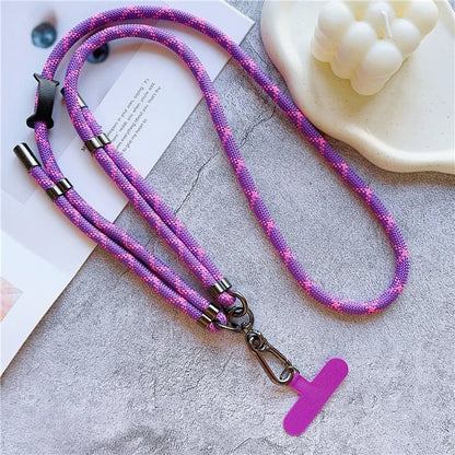 8mm Thick Adjustable Phone Lanyard Twill Pattern Neck Strap with Tether Tab, Total Length: 140cm