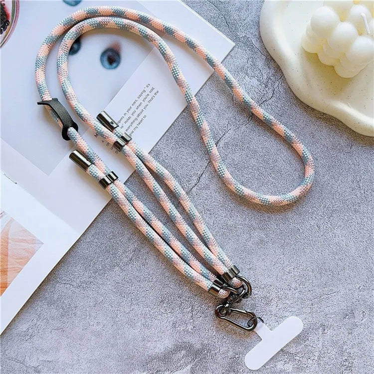 8mm Thick Adjustable Phone Lanyard Twill Pattern Neck Strap with Tether Tab, Total Length: 140cm