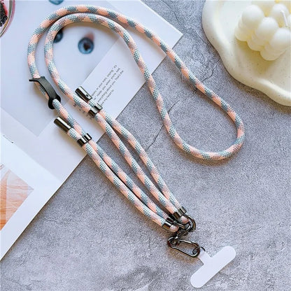 8mm Thick Adjustable Phone Lanyard Twill Pattern Neck Strap with Tether Tab, Total Length: 140cm