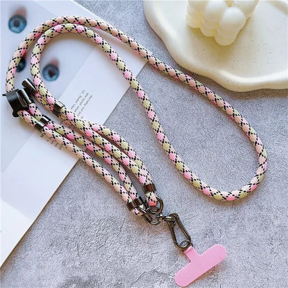 8mm Thick Adjustable Phone Lanyard Twill Pattern Neck Strap with Tether Tab, Total Length: 140cm