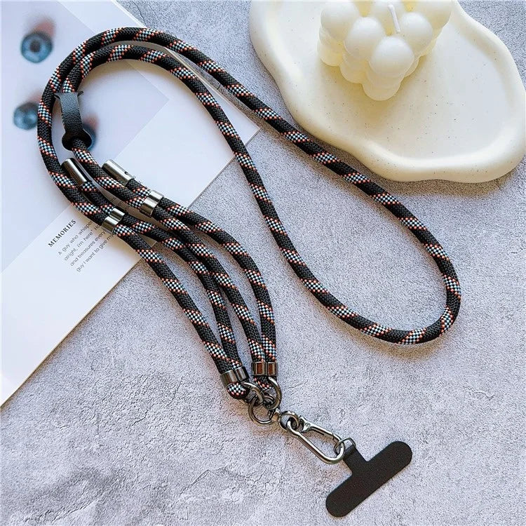8mm Thick Adjustable Phone Lanyard Twill Pattern Neck Strap with Tether Tab, Total Length: 140cm