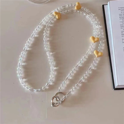 Phone Chain Crossbody Strap 120cm Heart Transparent Beaded Shoulder Lanyard with Tether Tab