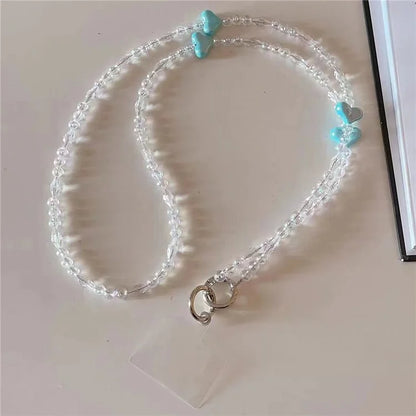 Phone Chain Crossbody Strap 120cm Heart Transparent Beaded Shoulder Lanyard with Tether Tab
