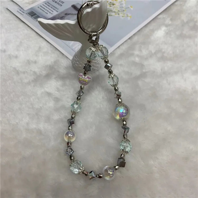 26cm Phone Charm Strap Lanyard Wrist Strap Beaded Phone Chain with Tether Tab