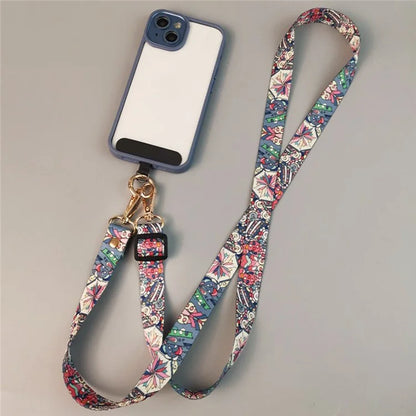 Crossbody Phone Lanyard Ethnic Style Nylon Phone Strap with Tether Tab + Hanging Ropes, Total Length: 120cm