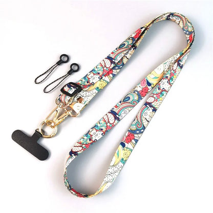Crossbody Phone Lanyard Ethnic Style Nylon Phone Strap with Tether Tab + Hanging Ropes, Total Length: 120cm