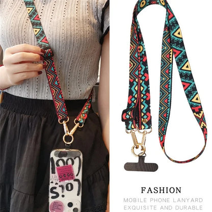 Crossbody Phone Lanyard Ethnic Style Nylon Phone Strap with Tether Tab + Hanging Ropes, Total Length: 120cm