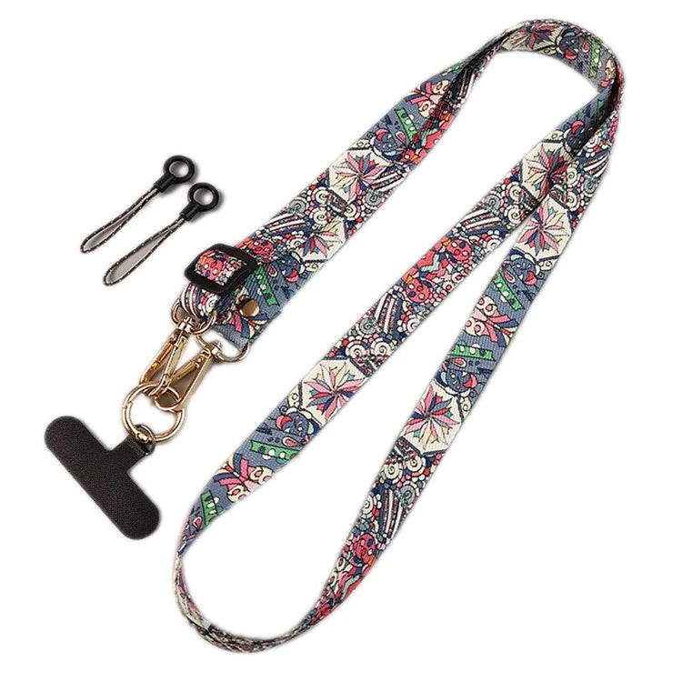Crossbody Phone Lanyard Ethnic Style Nylon Phone Strap with Tether Tab + Hanging Ropes, Total Length: 120cm