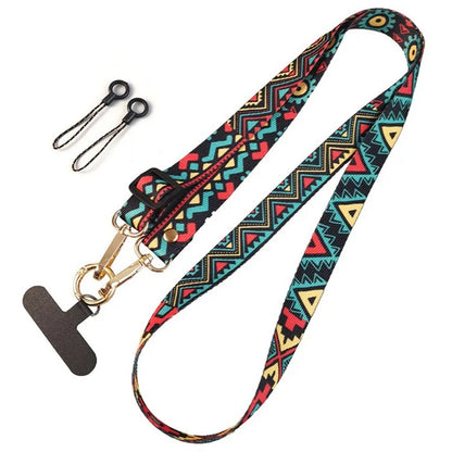 Crossbody Phone Lanyard Ethnic Style Nylon Phone Strap with Tether Tab + Hanging Ropes, Total Length: 120cm