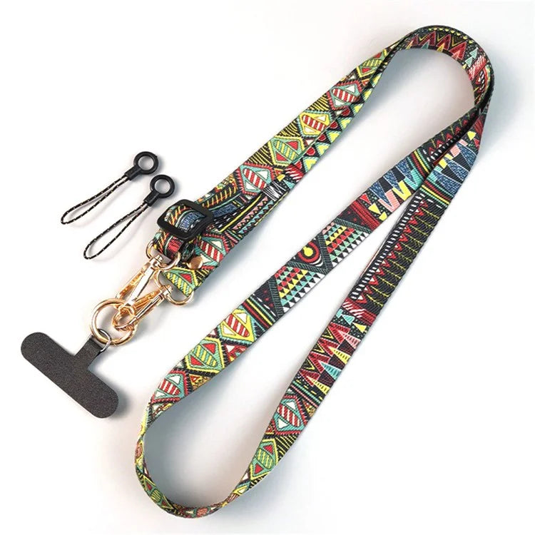 Crossbody Phone Lanyard Ethnic Style Nylon Phone Strap with Tether Tab + Hanging Ropes, Total Length: 120cm