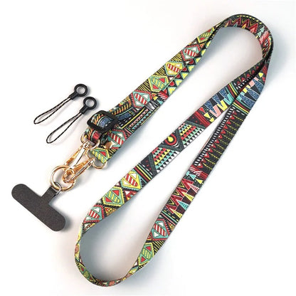 Crossbody Phone Lanyard Ethnic Style Nylon Phone Strap with Tether Tab + Hanging Ropes, Total Length: 120cm