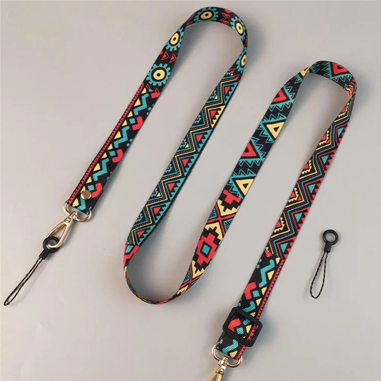 Crossbody Phone Lanyard Ethnic Style Nylon Phone Strap with Tether Tab + Hanging Ropes, Total Length: 120cm