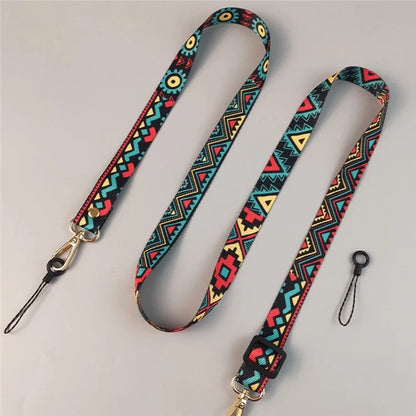 Crossbody Phone Lanyard Ethnic Style Nylon Phone Strap with Tether Tab + Hanging Ropes, Total Length: 120cm