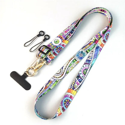 Crossbody Phone Lanyard Ethnic Style Nylon Phone Strap with Tether Tab + Hanging Ropes, Total Length: 120cm
