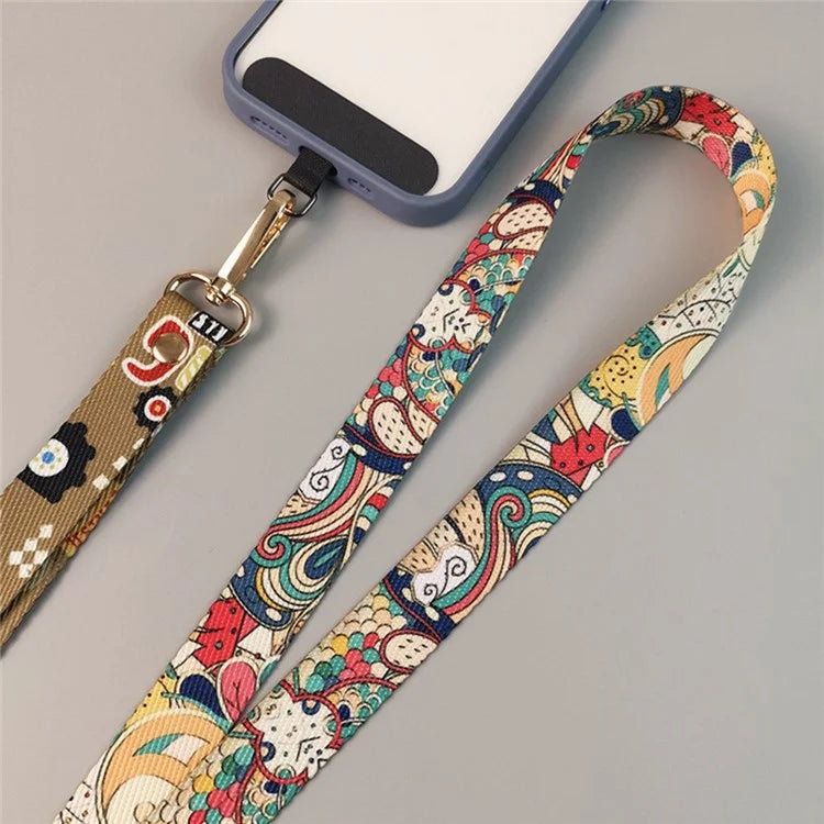 Phone Lanyard Ethnic Style Nylon Phone Neck Phone Charm with Tether Tab + Hanging Rope, Folded Length: 40cm