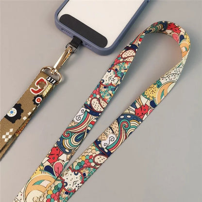Phone Lanyard Ethnic Style Nylon Phone Neck Phone Charm with Tether Tab + Hanging Rope, Folded Length: 40cm