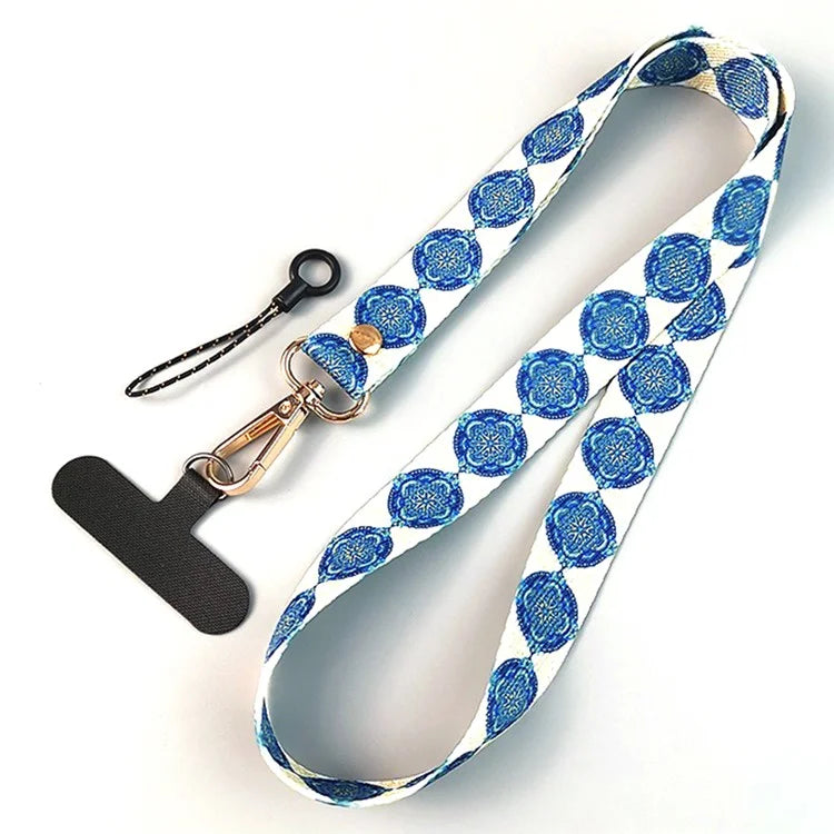 Phone Lanyard Ethnic Style Nylon Phone Neck Phone Charm with Tether Tab + Hanging Rope, Folded Length: 40cm
