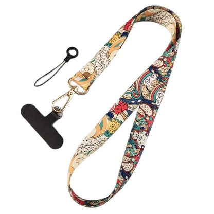 Phone Lanyard Ethnic Style Nylon Phone Neck Phone Charm with Tether Tab + Hanging Rope, Folded Length: 40cm