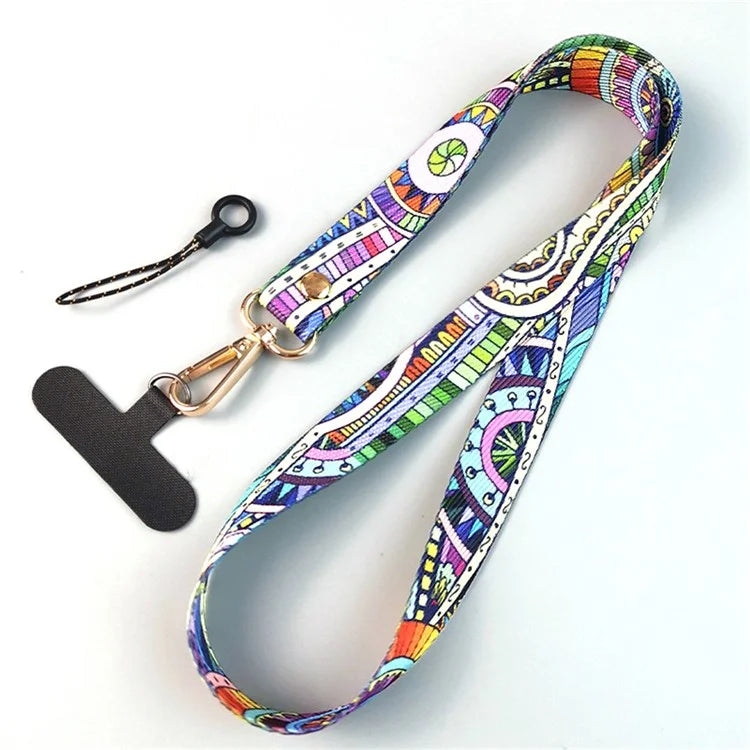 Phone Lanyard Ethnic Style Nylon Phone Neck Phone Charm with Tether Tab + Hanging Rope, Folded Length: 40cm