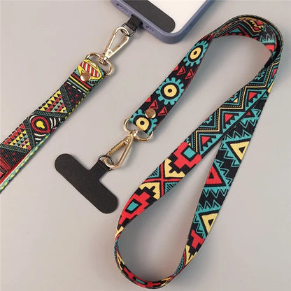 Phone Lanyard Ethnic Style Nylon Phone Neck Phone Charm with Tether Tab + Hanging Rope, Folded Length: 40cm