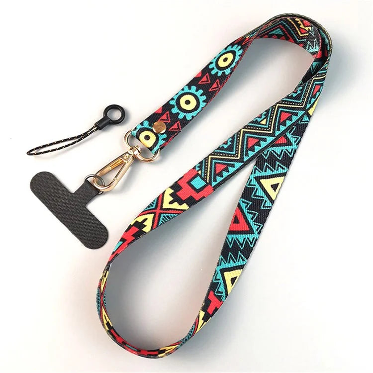 Phone Lanyard Ethnic Style Nylon Phone Neck Phone Charm with Tether Tab + Hanging Rope, Folded Length: 40cm