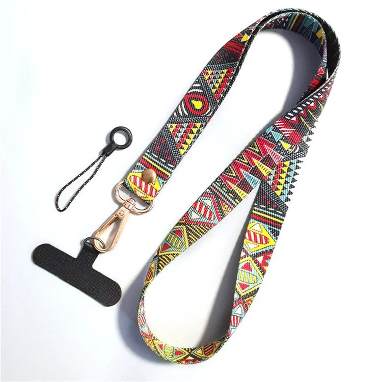 Phone Lanyard Ethnic Style Nylon Phone Neck Phone Charm with Tether Tab + Hanging Rope, Folded Length: 40cm
