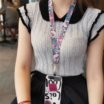 Phone Lanyard Ethnic Style Nylon Phone Neck Phone Charm with Tether Tab + Hanging Rope, Folded Length: 40cm