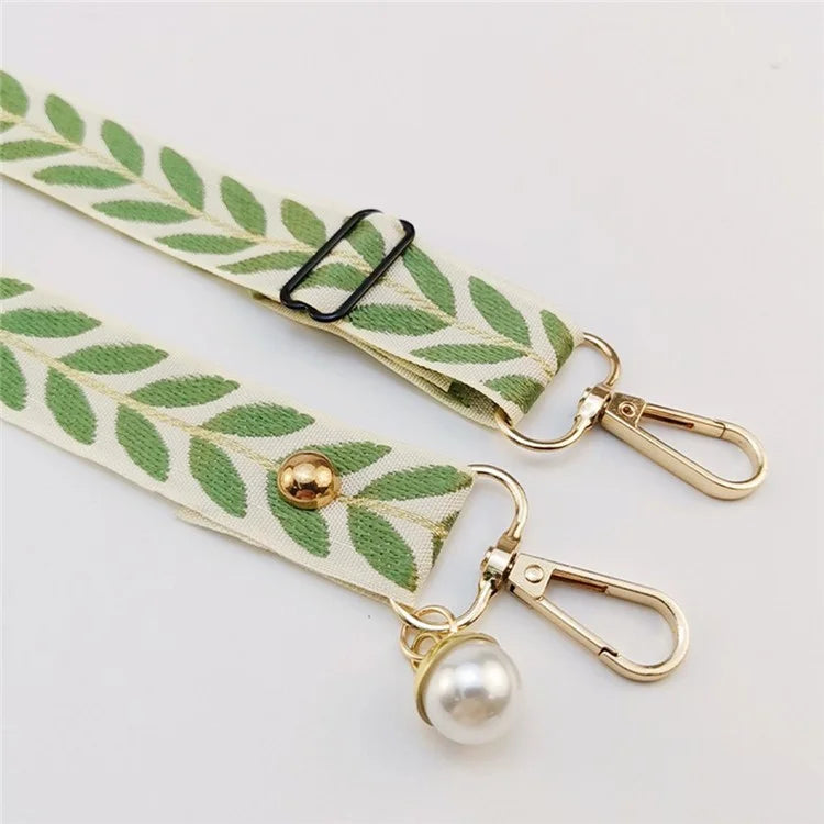 Crossbody Phone Lanyard Adjustable Leaf Pattern Fabric Phone Strap with Tether Tab + Hanging Ropes, Folded Length: 64cm