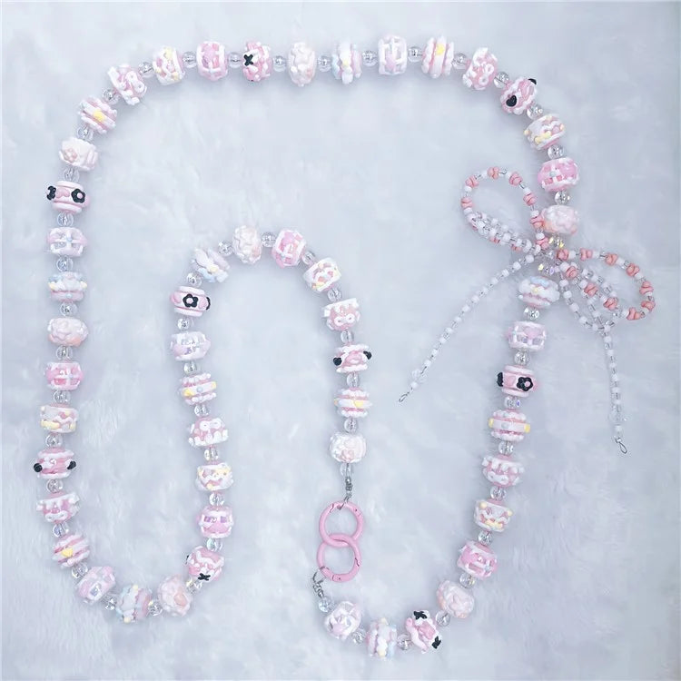Acrylic Beaded Phone Lanyard Crossbody 120cm Anti-Lost Phone Charm Chains with Tether Tab