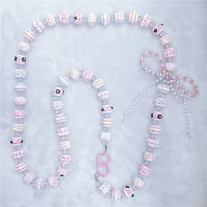 Acrylic Beaded Phone Lanyard Crossbody 120cm Anti-Lost Phone Charm Chains with Tether Tab