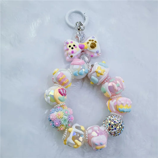 Acrylic Beaded Phone Lanyard Short 11cm Detachable Phone Bracelet Strap with Tether Tab