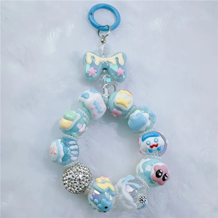 Acrylic Beaded Phone Lanyard Short 11cm Detachable Phone Bracelet Strap with Tether Tab