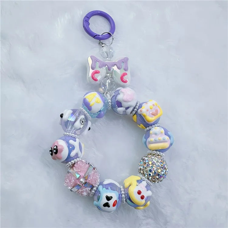 Acrylic Beaded Phone Lanyard Short 11cm Detachable Phone Bracelet Strap with Tether Tab