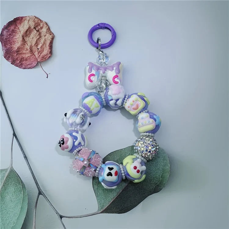 Acrylic Beaded Phone Lanyard Short 11cm Detachable Phone Bracelet Strap with Tether Tab